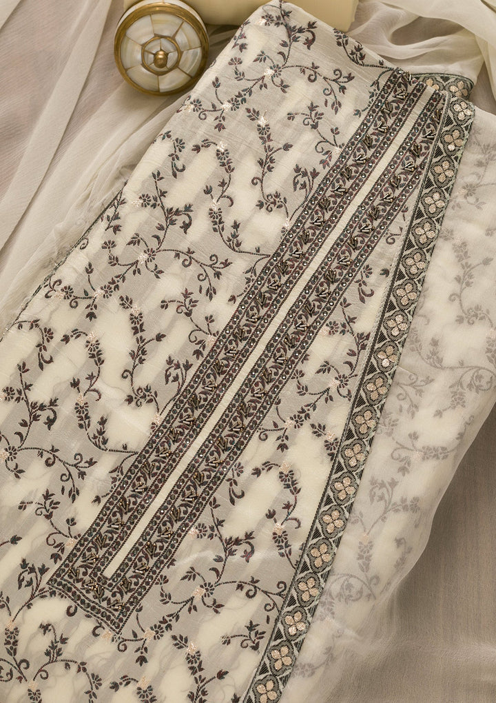 Cream Cutdana Art Silk Unstitched Salwar Kameez-Koskii