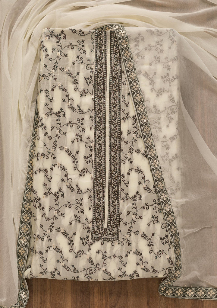 Cream Cutdana Art Silk Unstitched Salwar Kameez-Koskii