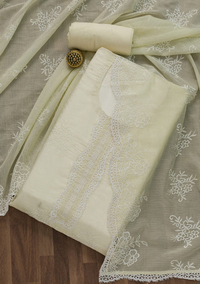 Cream Threadwork Cotton Semi-Stitched Salwar Suit-Koskii