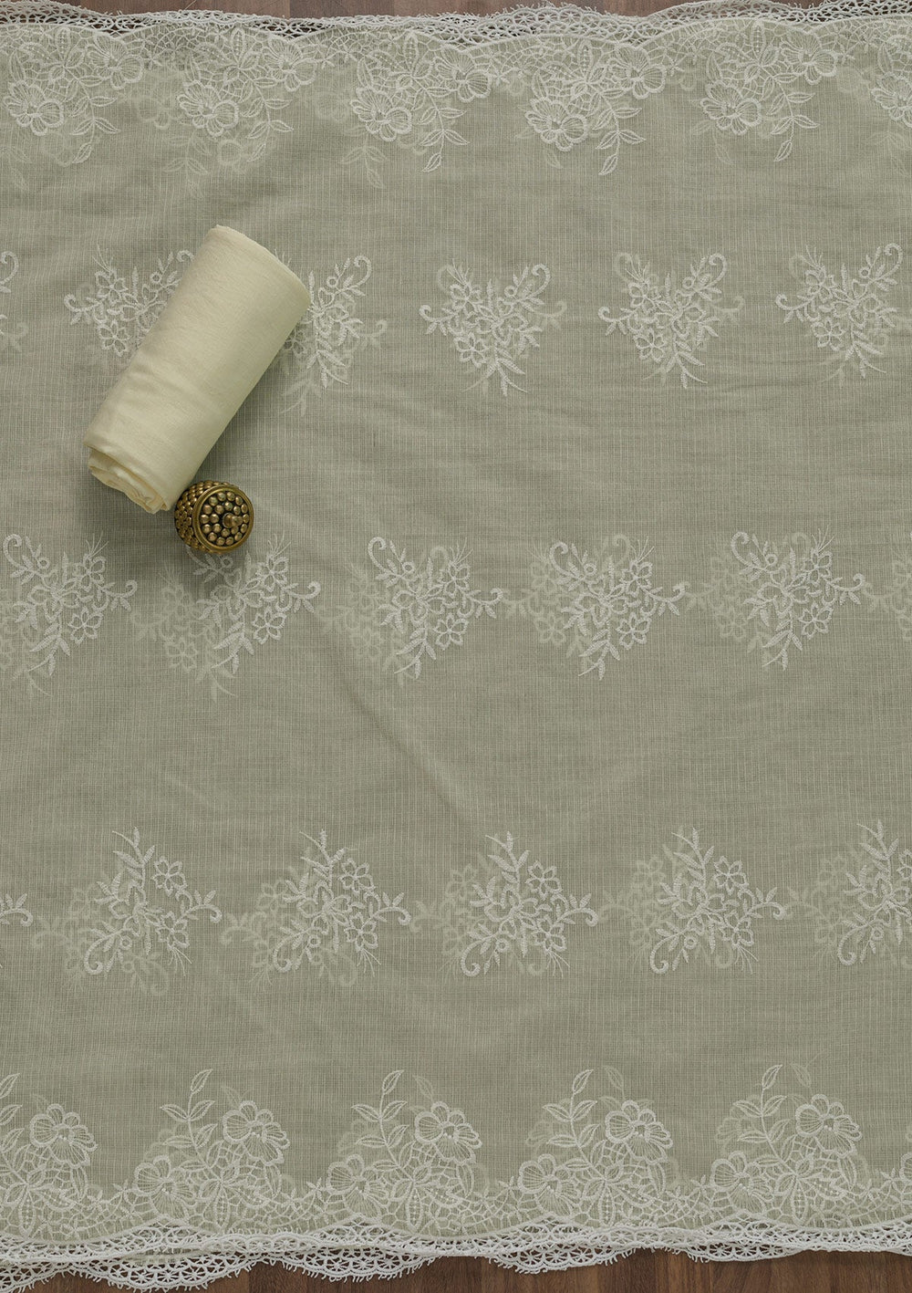 Cream Threadwork Cotton Semi-Stitched Salwar Suit-Koskii