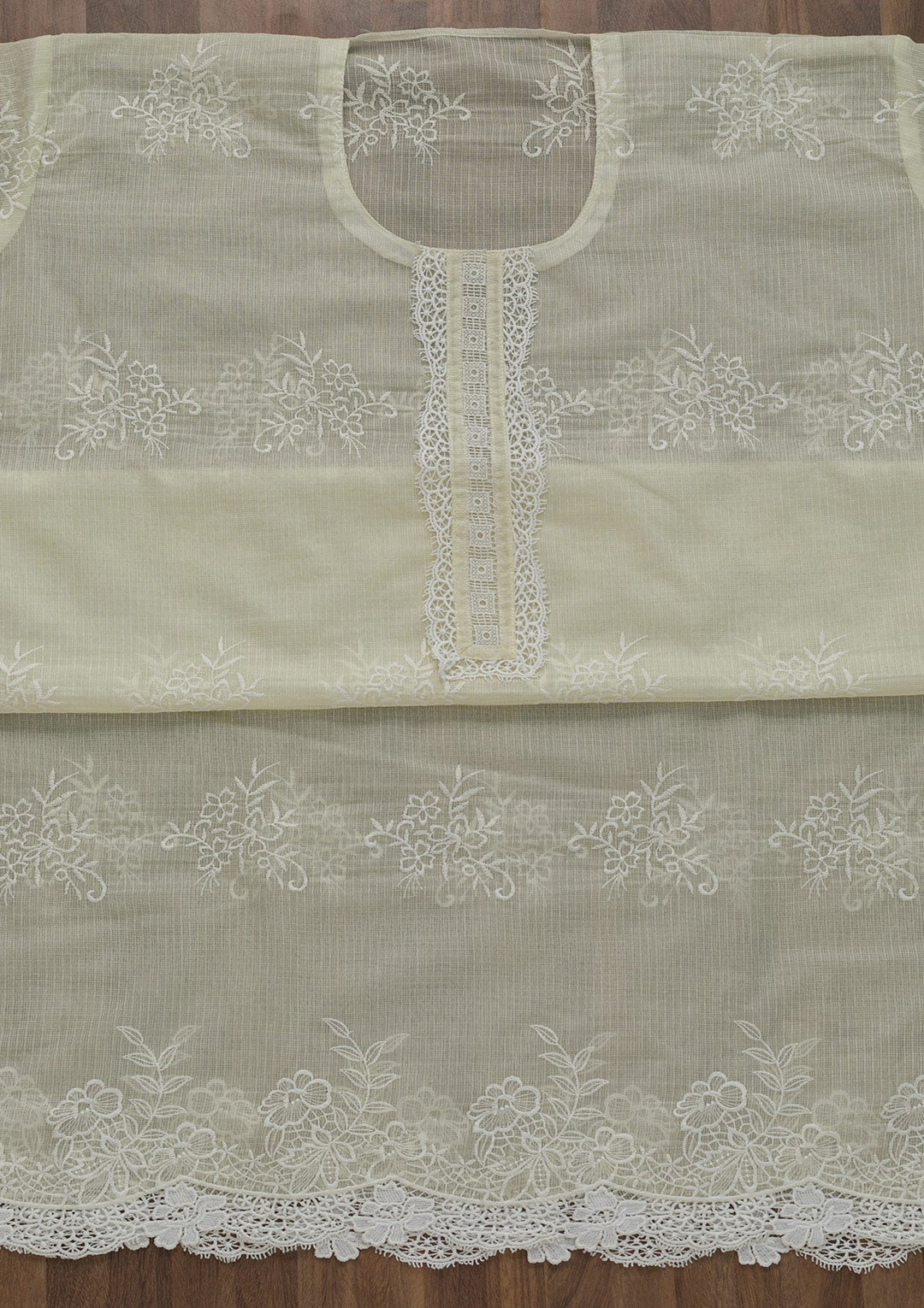 Cream Threadwork Cotton Semi-Stitched Salwar Suit-Koskii
