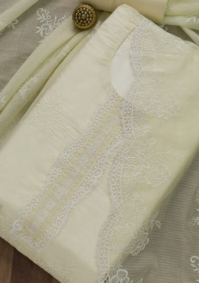 Cream Threadwork Cotton Semi-Stitched Salwar Suit-Koskii