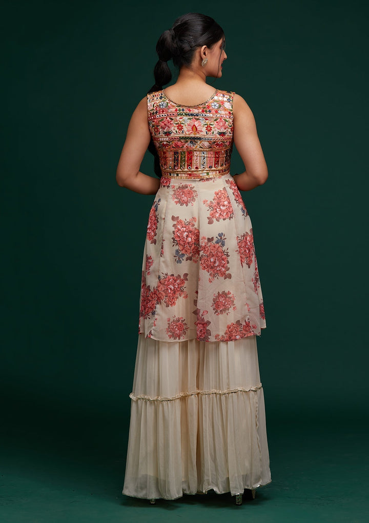 Cream Threadwork Georgette Designer Salwar Suit - Koskii