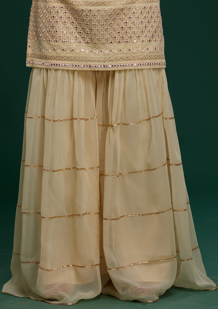 Cream Threadwork Georgette Designer Salwar Suit - Koskii