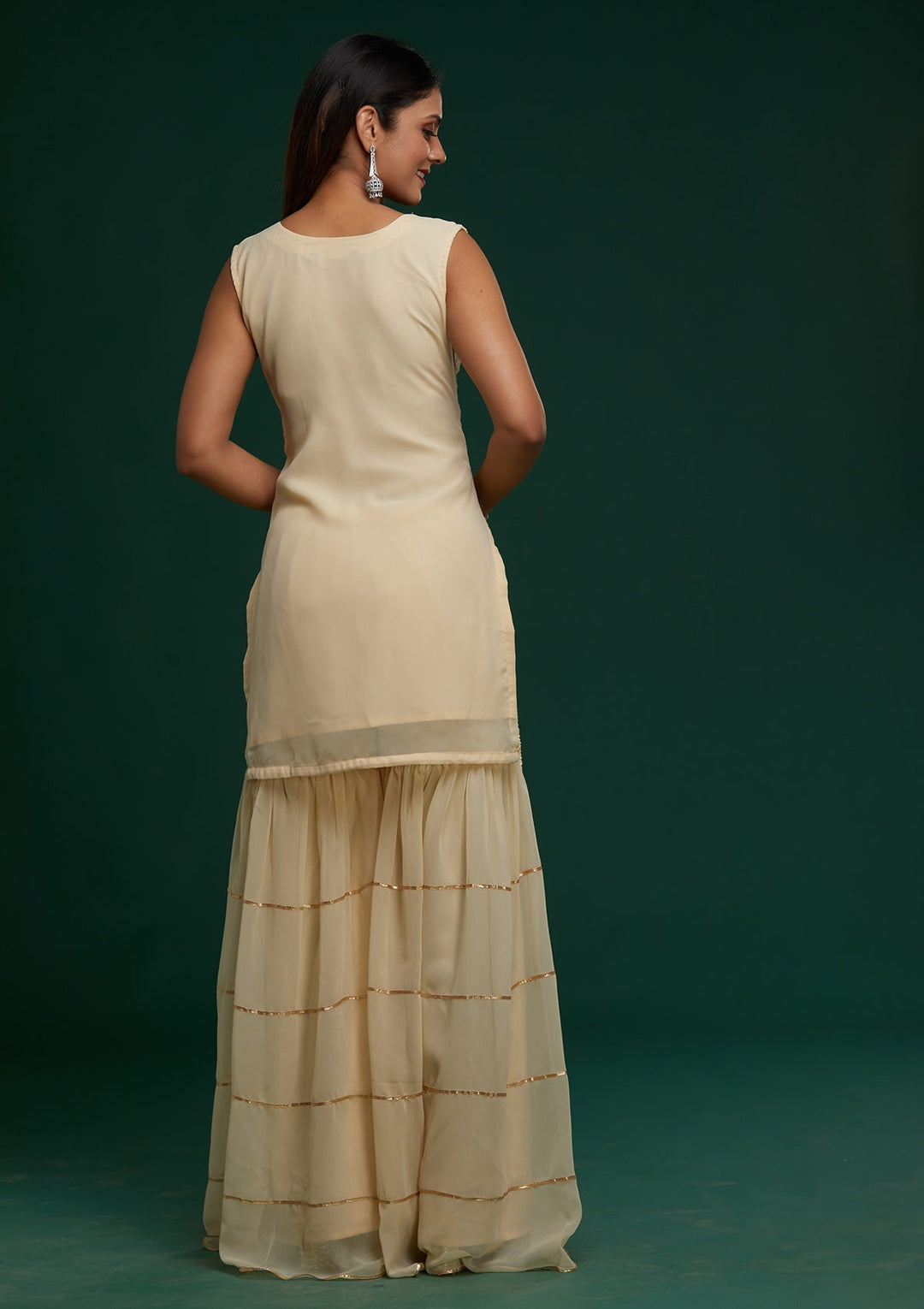 Cream Threadwork Georgette Designer Salwar Suit - Koskii