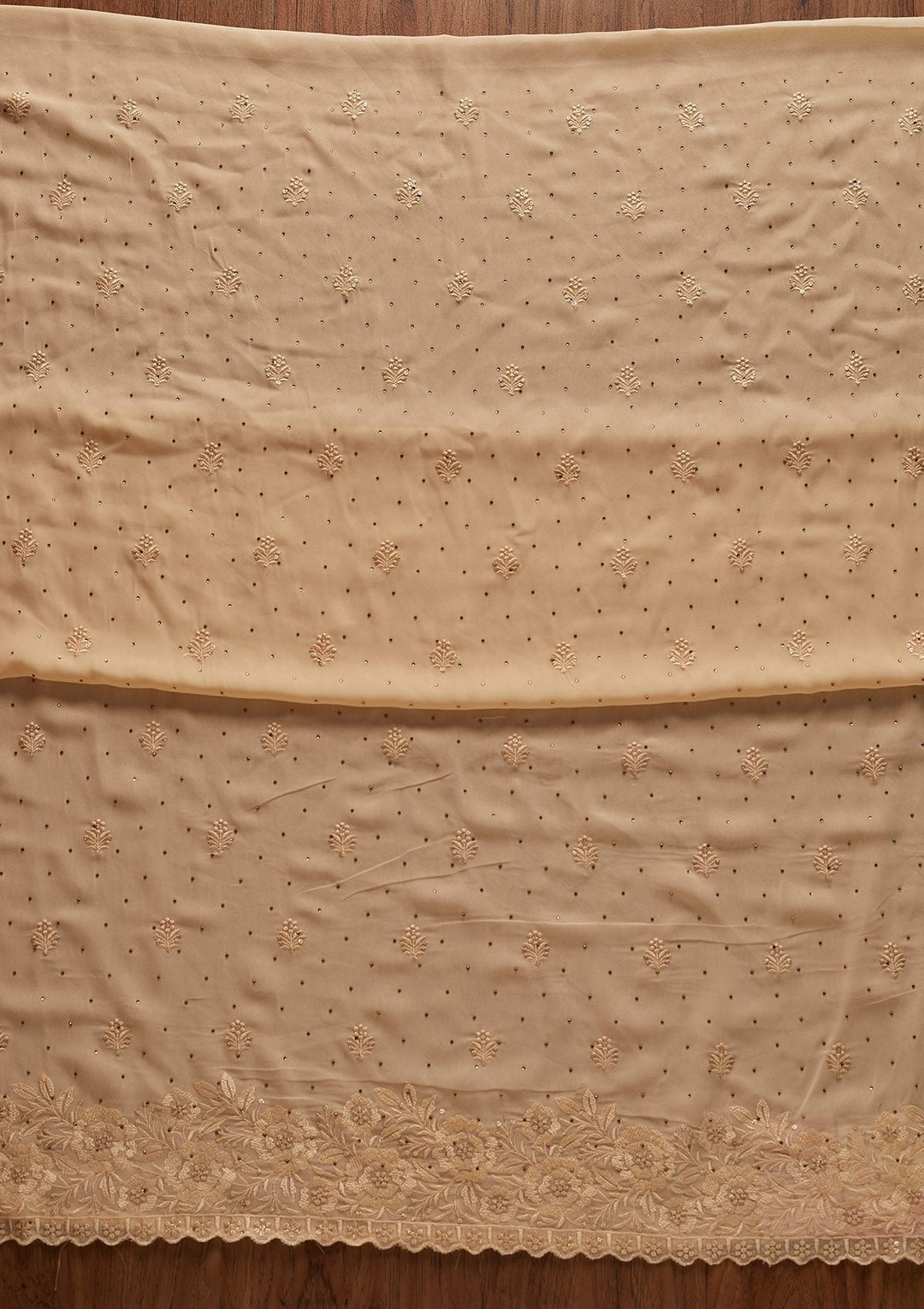 Cream Threadwork Georgette Designer Unstitched Salwar Suit - koskii