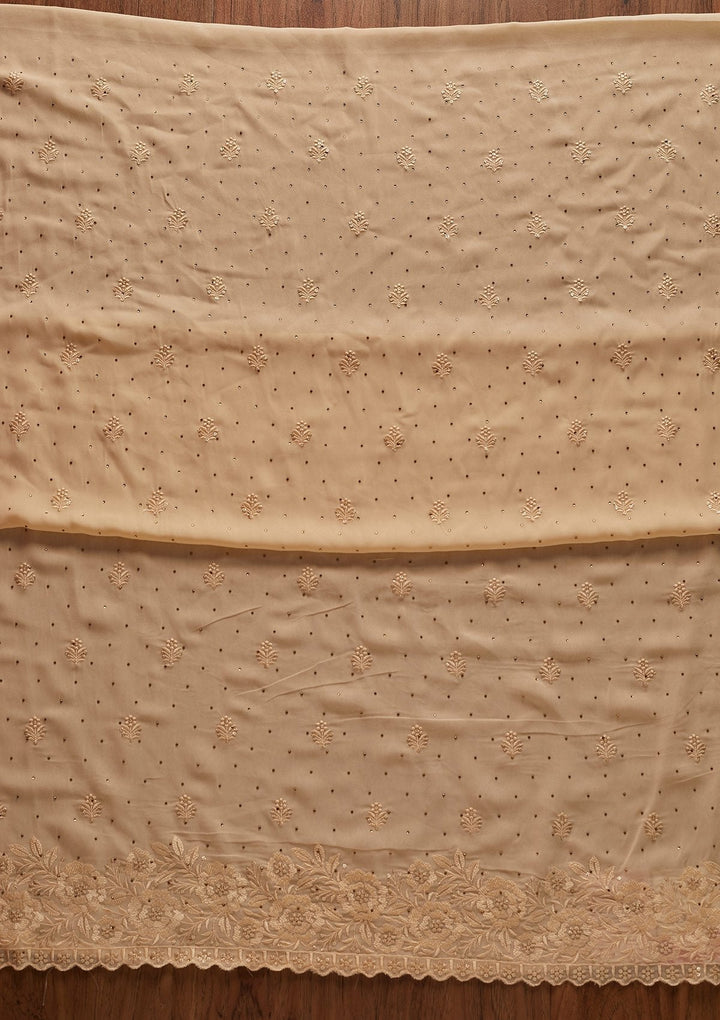 Cream Threadwork Georgette Designer Unstitched Salwar Suit - koskii