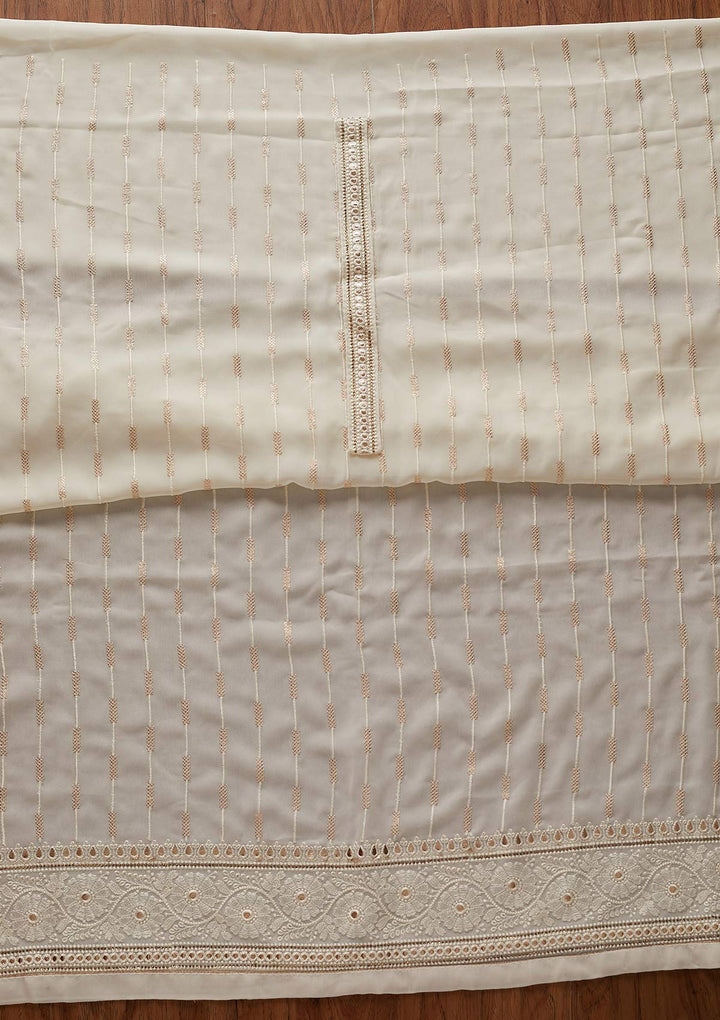 Cream Threadwork Georgette Designer Unstitched Salwar Suit - koskii
