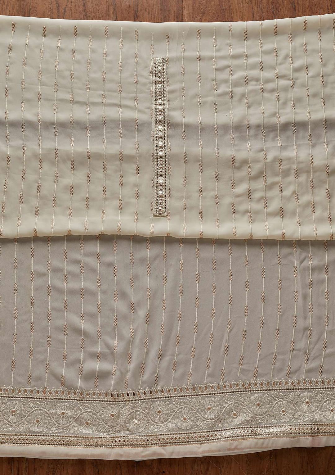 Cream Threadwork Georgette Designer Unstitched Salwar Suit - koskii