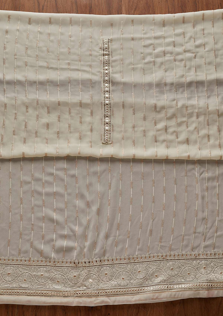 Cream Threadwork Georgette Designer Unstitched Salwar Suit - koskii