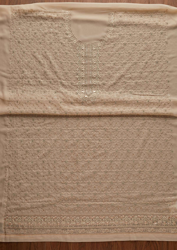 Cream Threadwork Georgette Designer Unstitched Salwar Suit - Koskii
