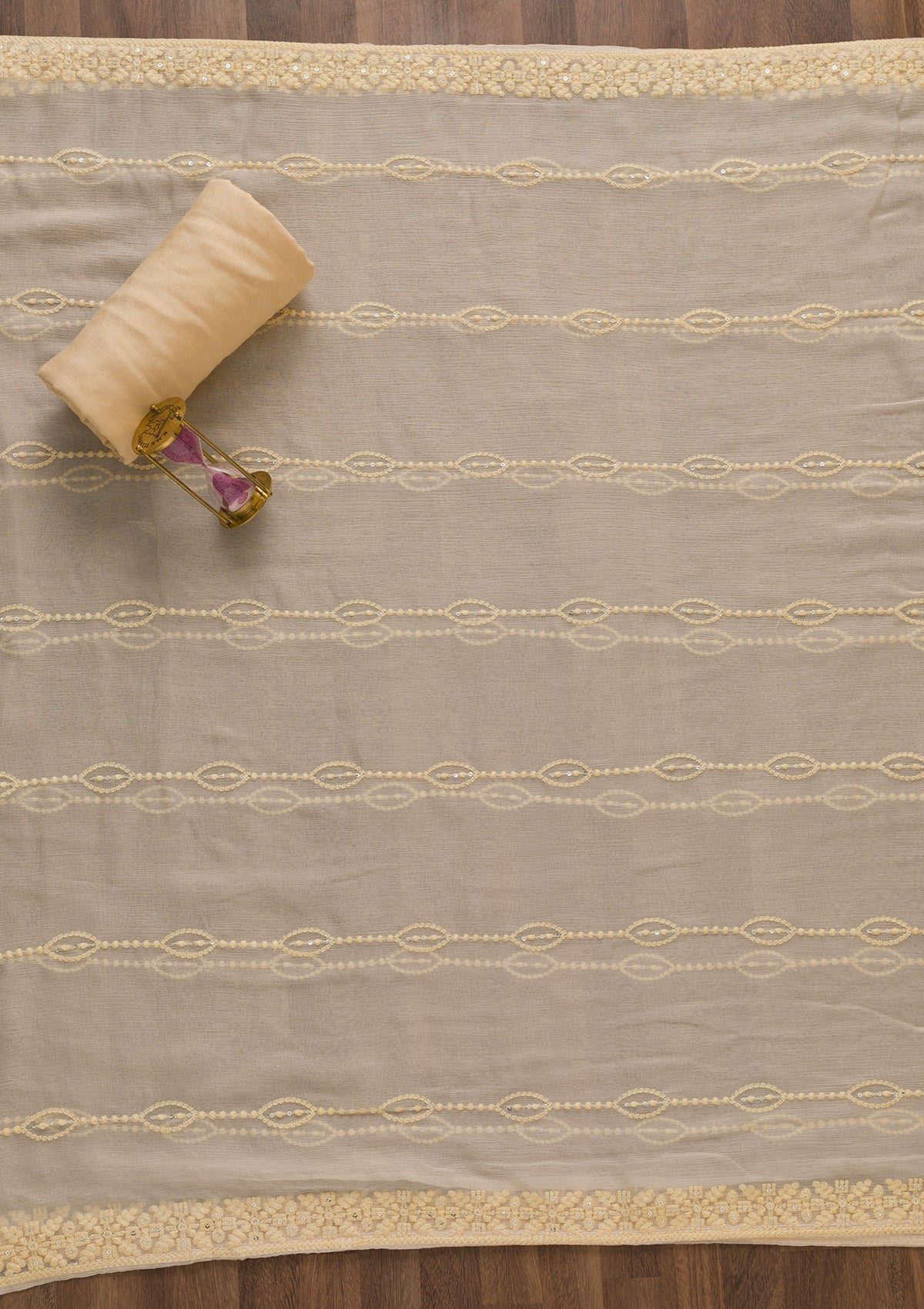 Cream Threadwork Georgette Semi-Stitched Salwar Suit-Koskii