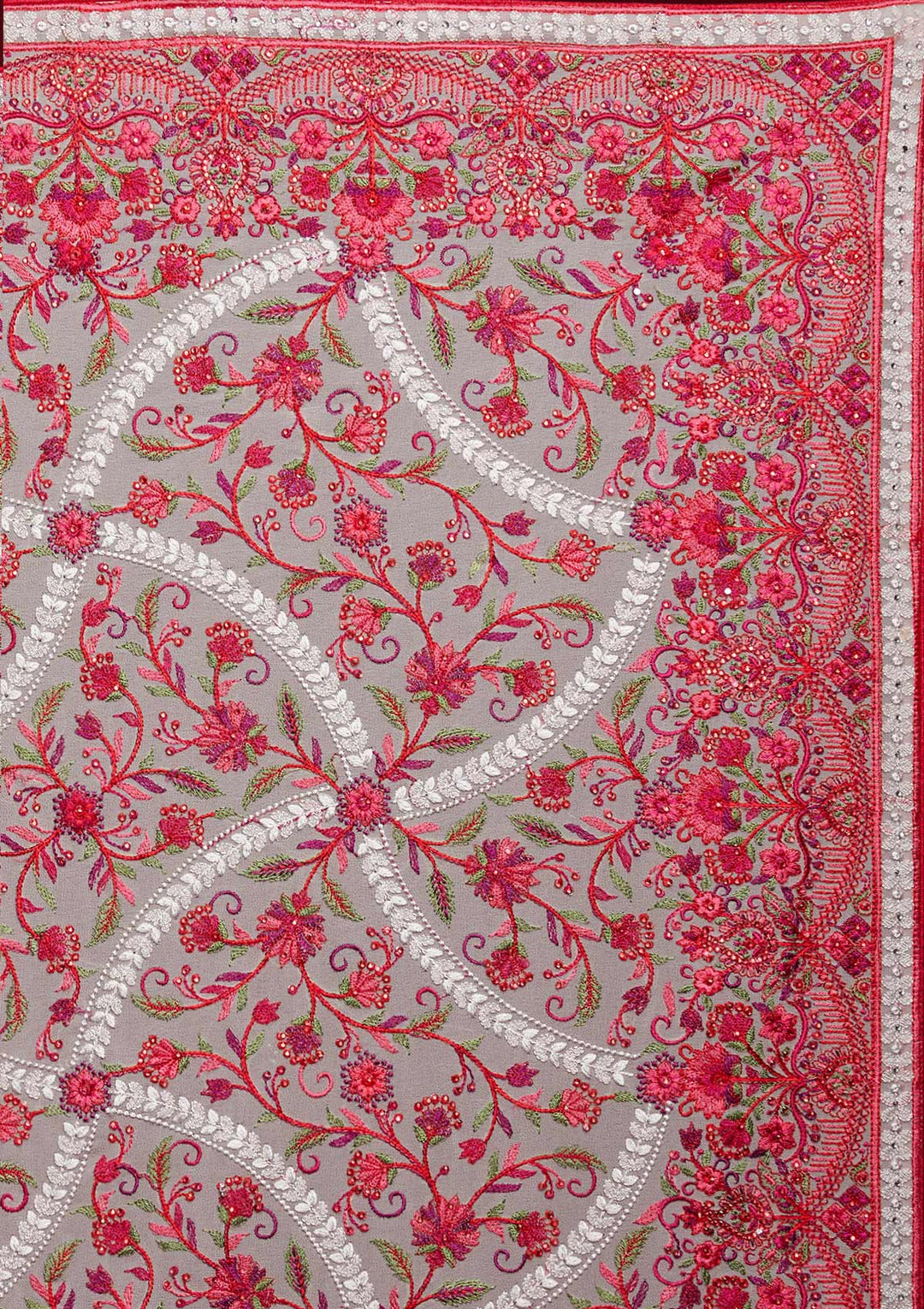 Cream Threadwork Georgette Designer Saree - koskii