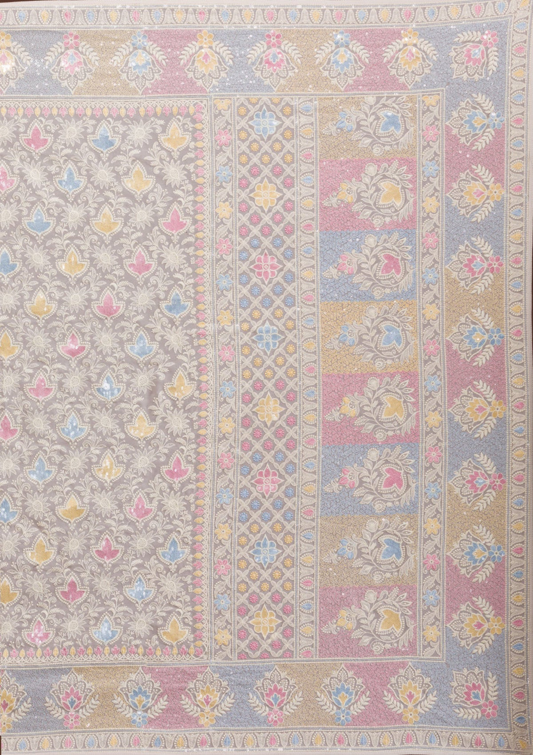 Cream Threadwork Georgette Designer Saree-Koskii