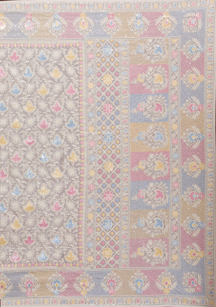 Cream Threadwork Georgette Designer Saree-Koskii