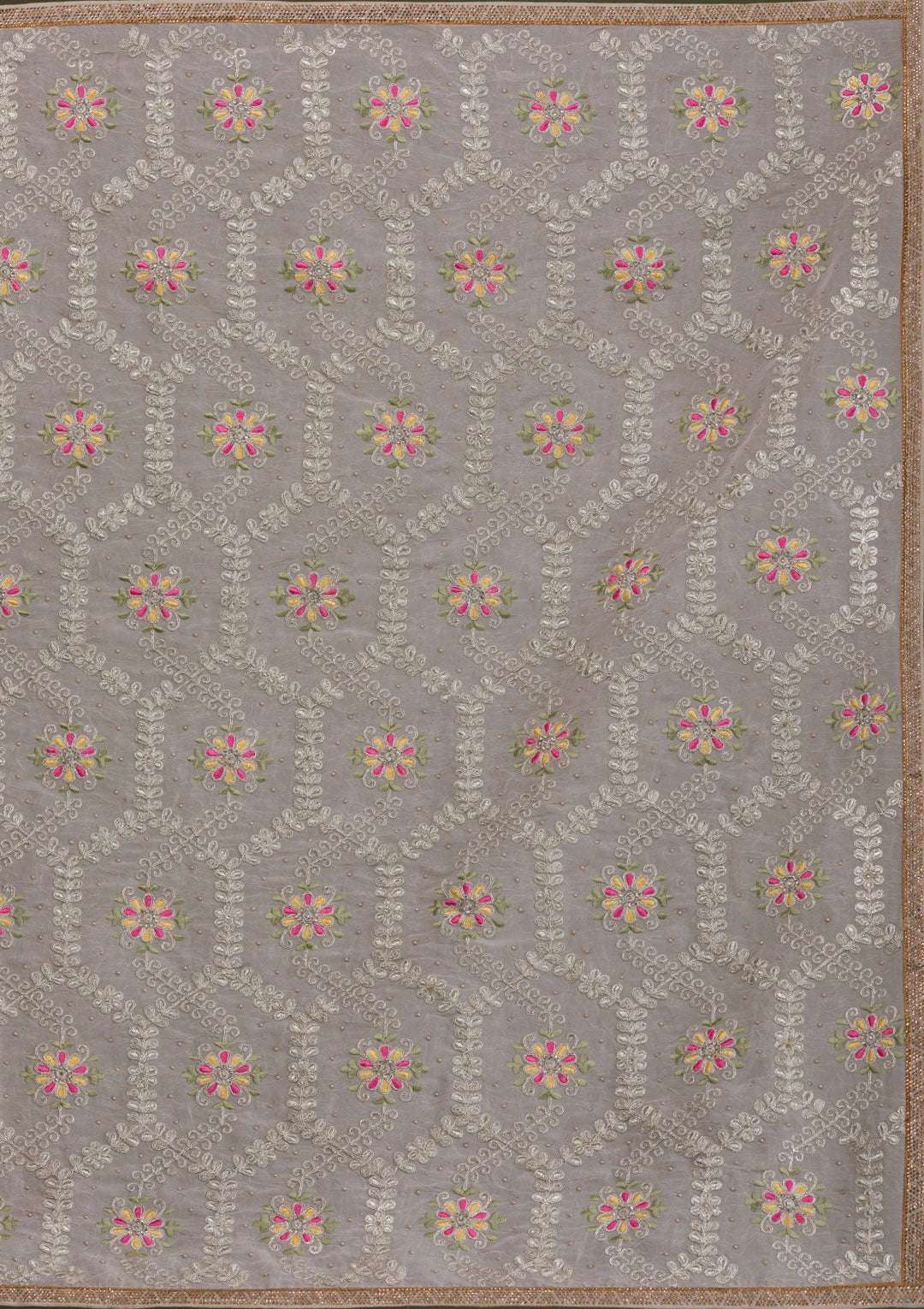 Cream Threadwork Georgette Saree-Koskii
