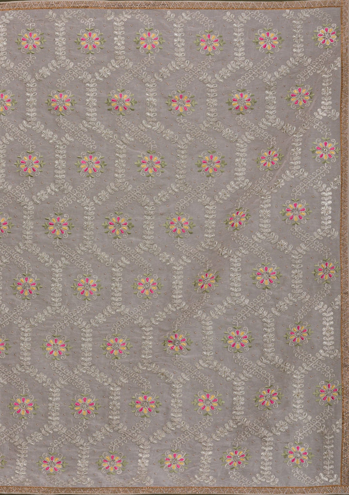 Cream Threadwork Georgette Saree-Koskii