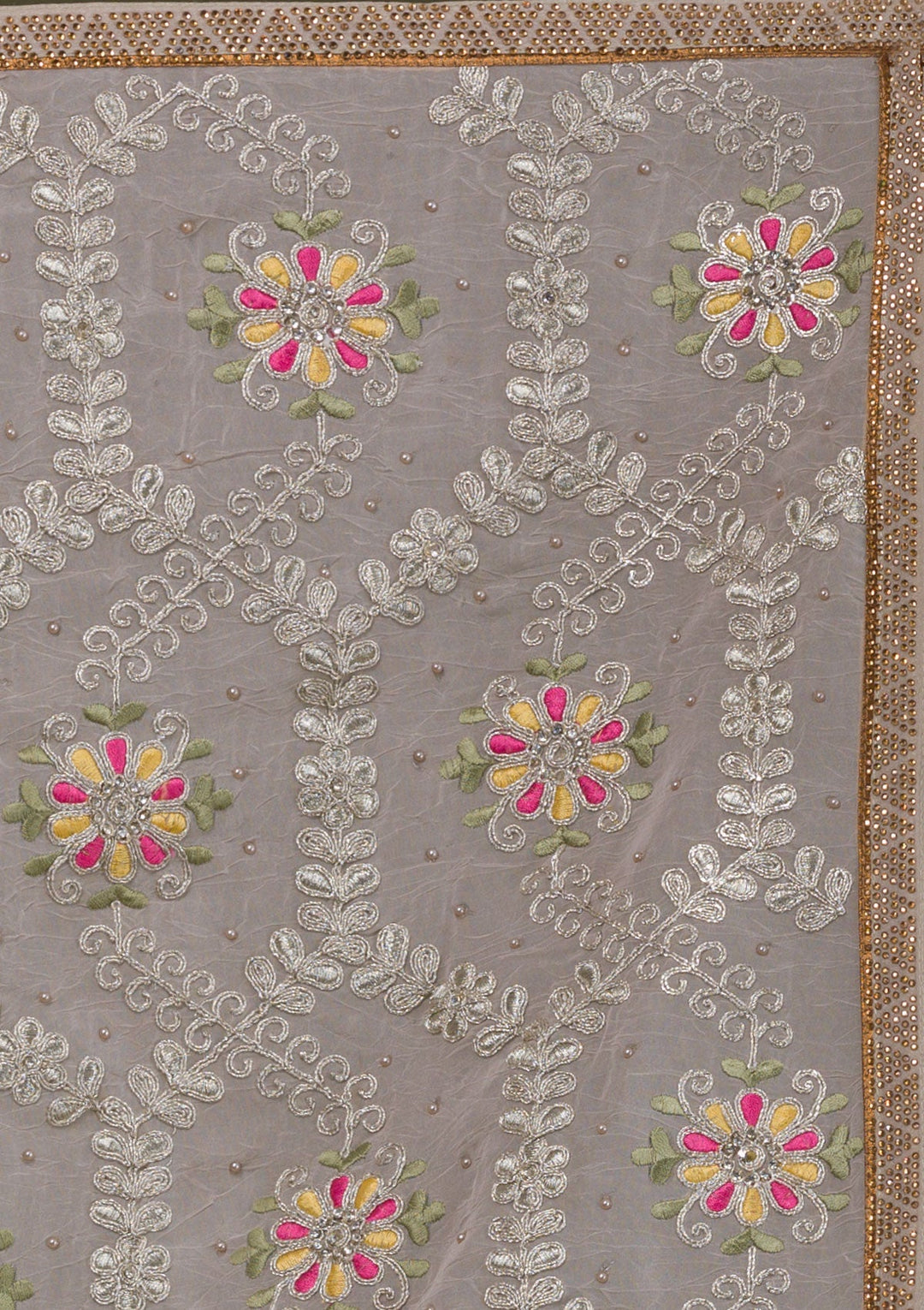 Cream Threadwork Georgette Saree-Koskii