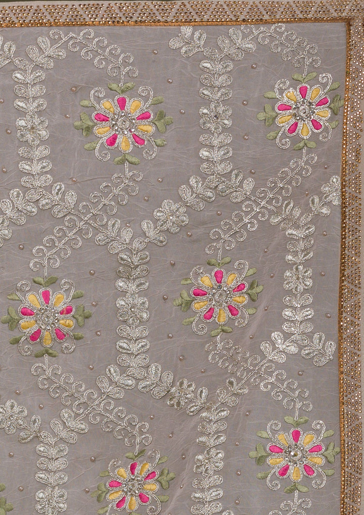 Cream Threadwork Georgette Saree-Koskii
