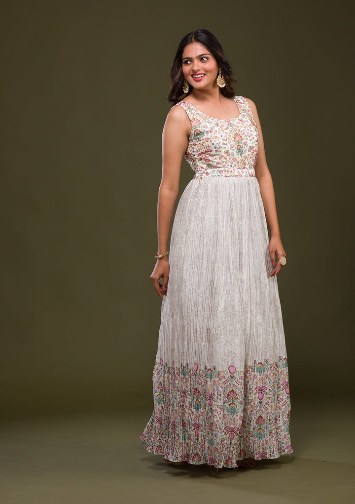 Cream Zariwork Art Silk Readymade Salwar Kameez-Koskii