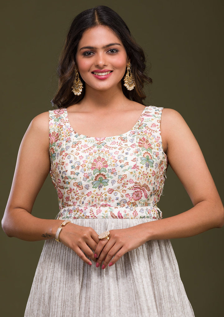 Cream Zariwork Art Silk Readymade Salwar Kameez-Koskii