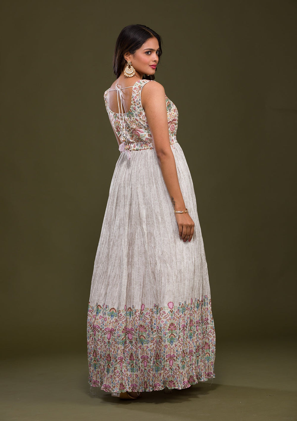 Cream Zariwork Art Silk Readymade Salwar Kameez-Koskii