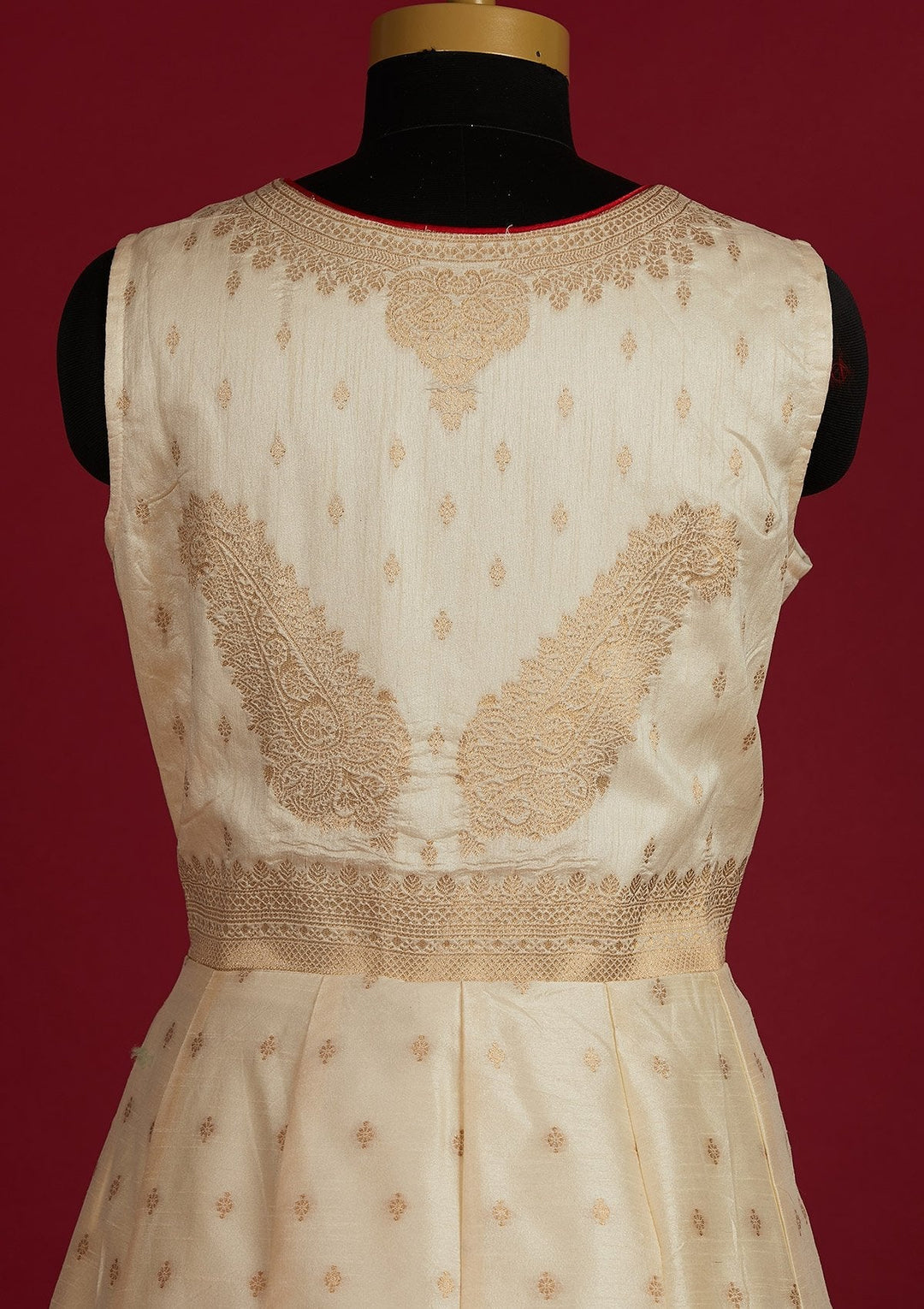 Cream Zariwork Banarasi Designer Gown - Koskii