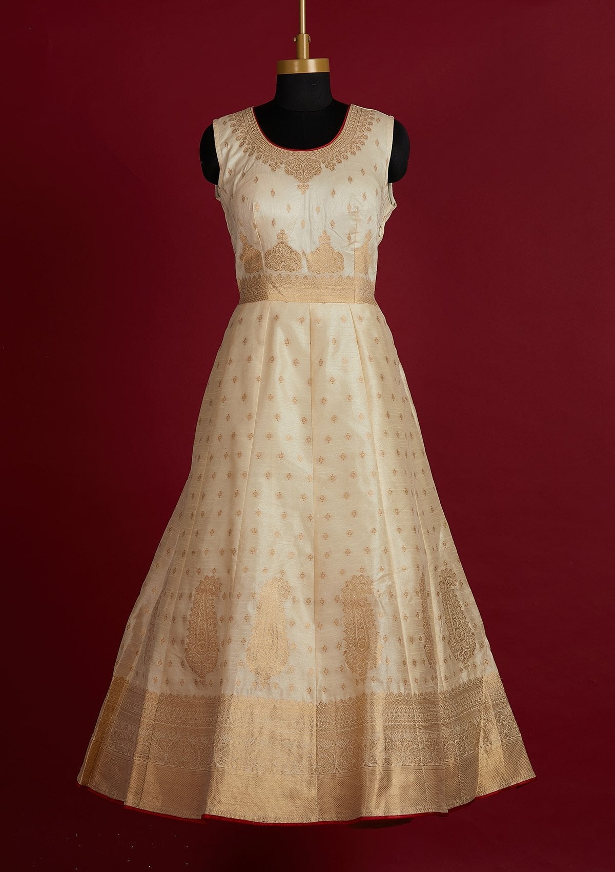Cream Zariwork Banarasi Designer Gown - Koskii