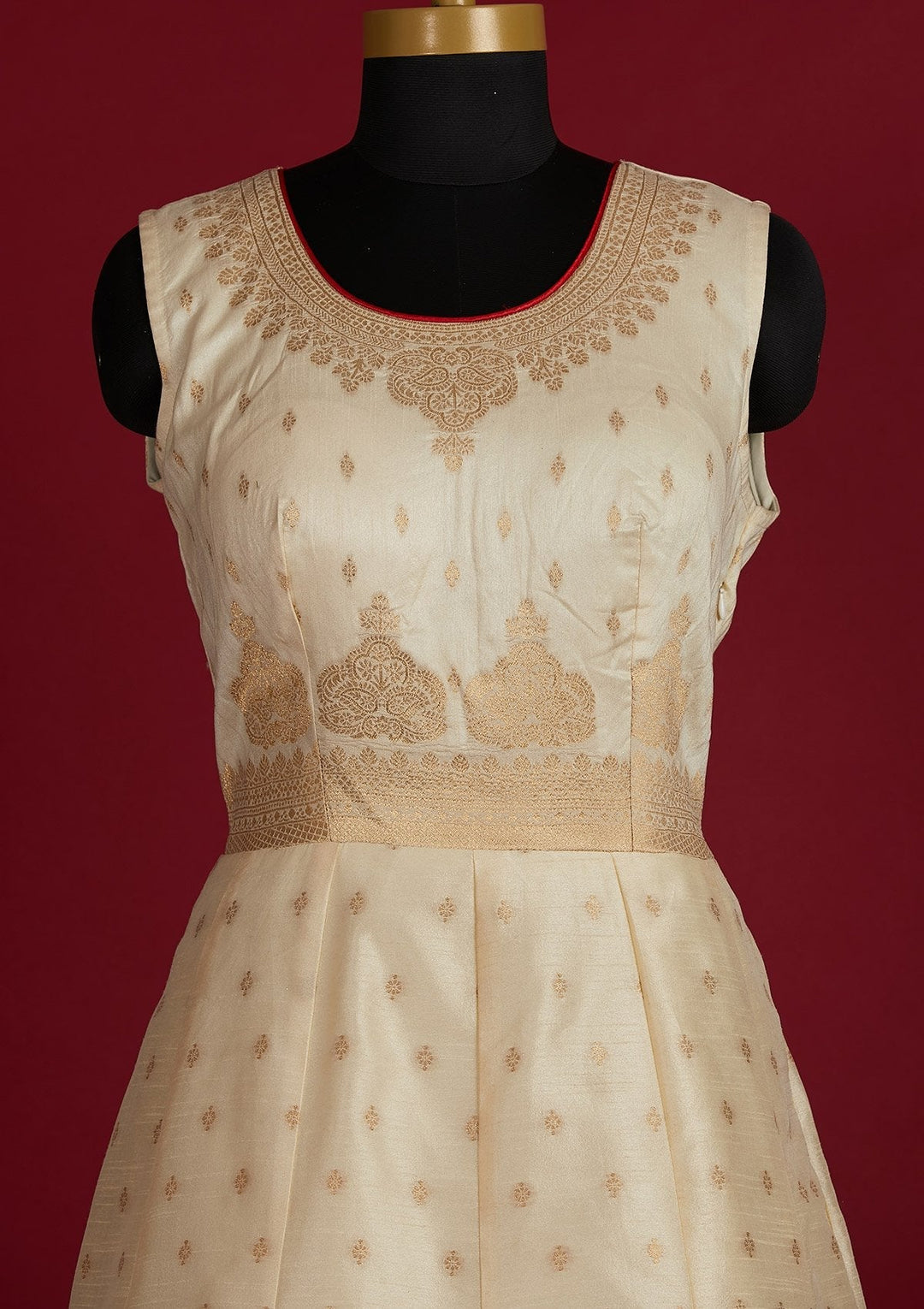 Cream Zariwork Banarasi Designer Gown - Koskii