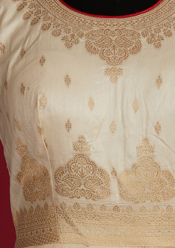 Cream Zariwork Banarasi Designer Gown - Koskii