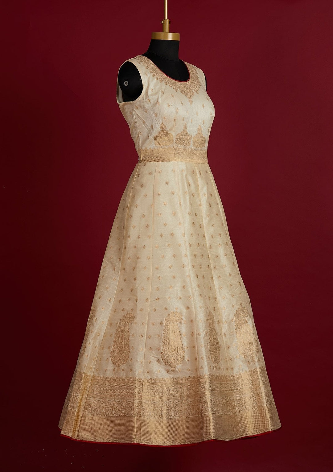 Cream Zariwork Banarasi Designer Gown - Koskii