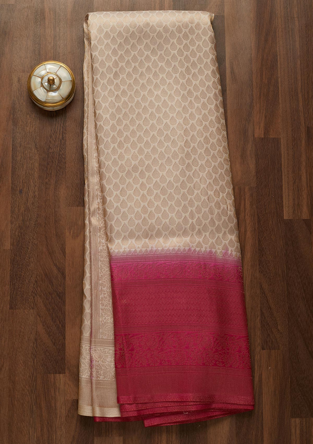 Cream Zariwork Brocade Saree-Koskii