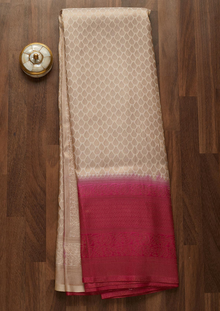 Cream Zariwork Brocade Saree-Koskii