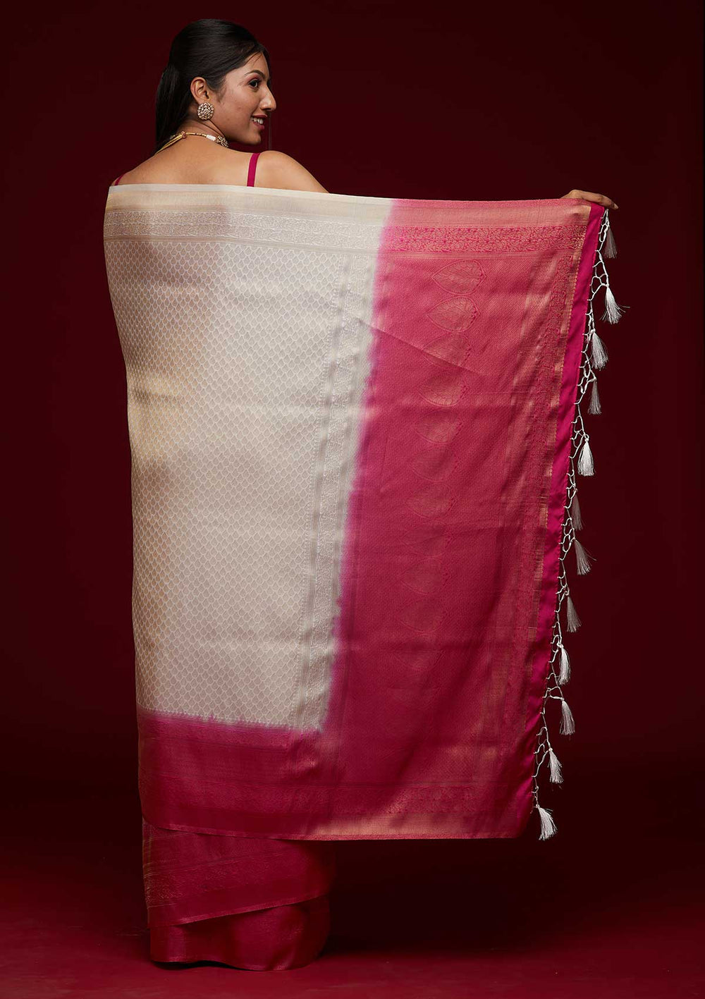 Cream Zariwork Brocade Saree - Koskii