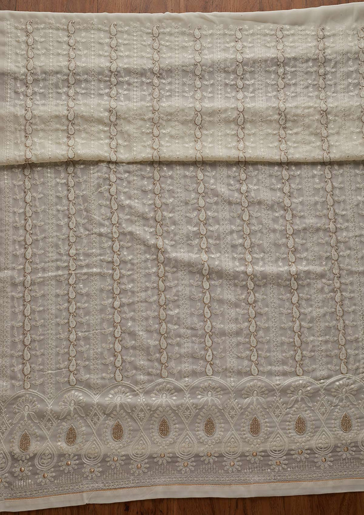 Cream Zariwork Chiffon Designer Unstitched Salwar Suit - Koskii