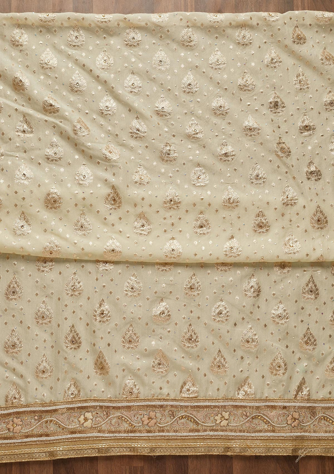 Cream Zariwork Georgette Semi-Stitched Salwar Suit-Koskii