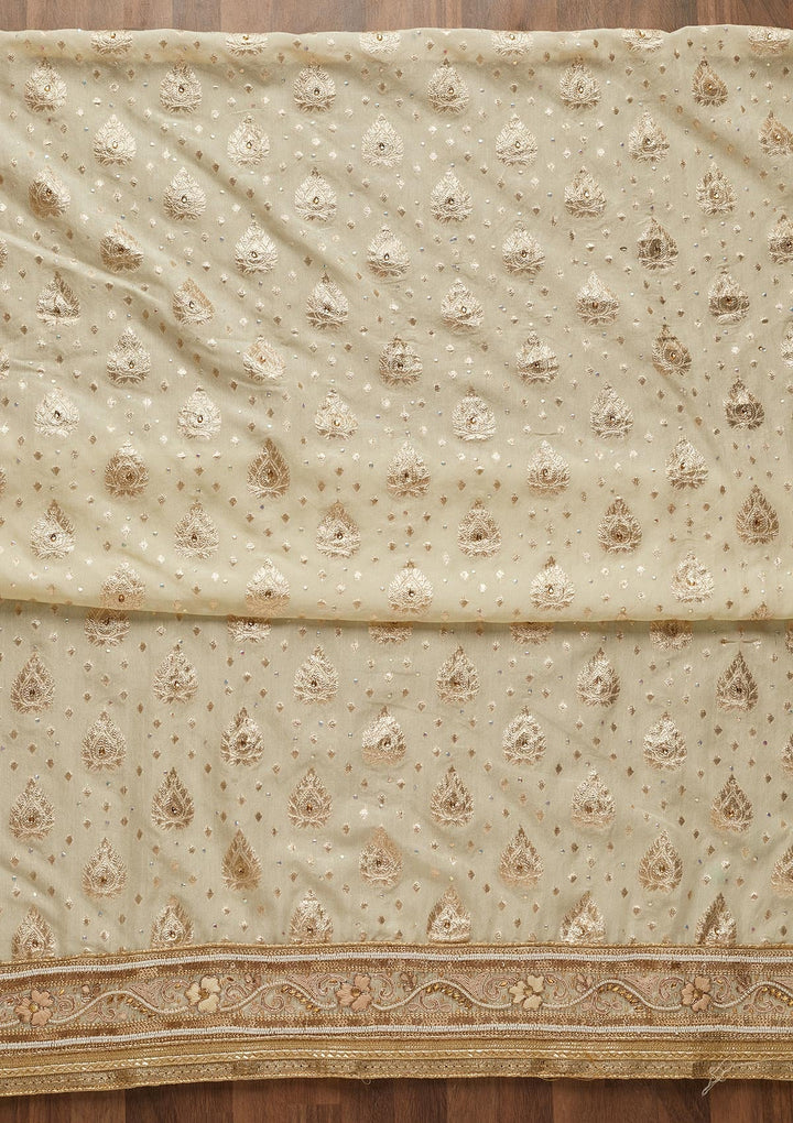 Cream Zariwork Georgette Semi-Stitched Salwar Suit-Koskii
