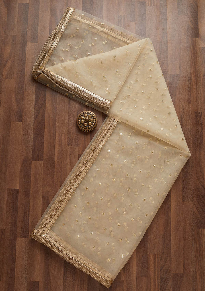 Cream Zariwork Net Readymade Dupatta-Koskii