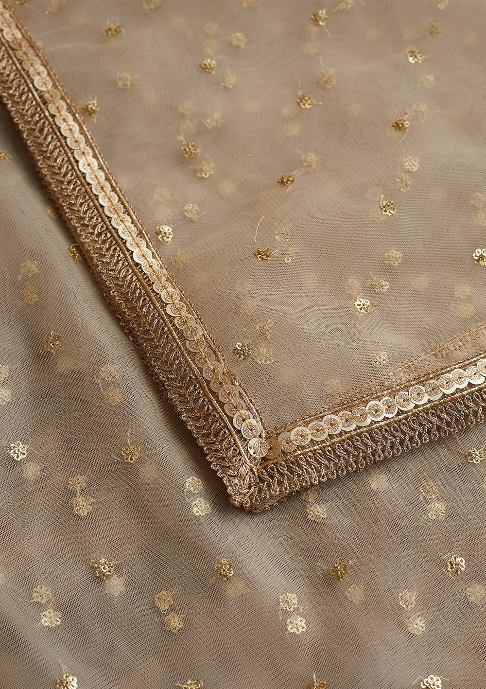 Cream Zariwork Net Readymade Dupatta-Koskii