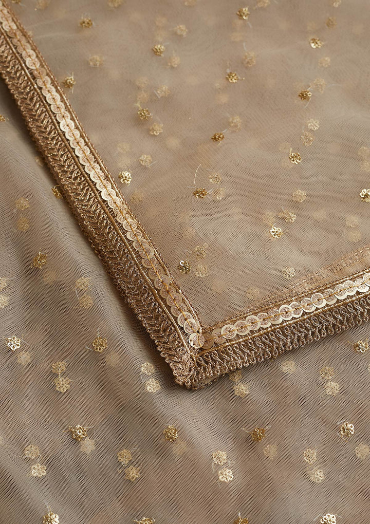 Cream Zariwork Net Readymade Dupatta-Koskii