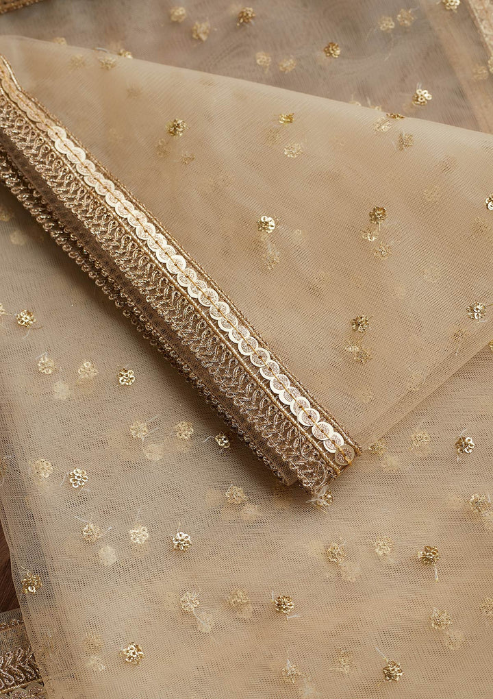 Cream Zariwork Net Readymade Dupatta-Koskii