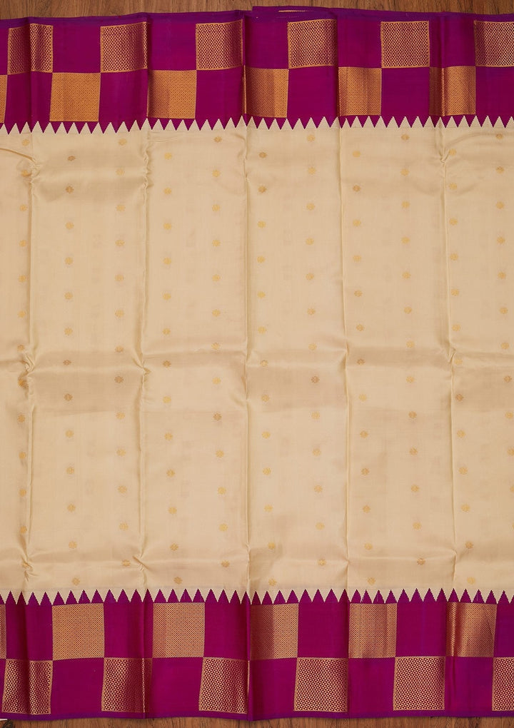 Cream Zariwork Pure Silk Designer Saree - koskii