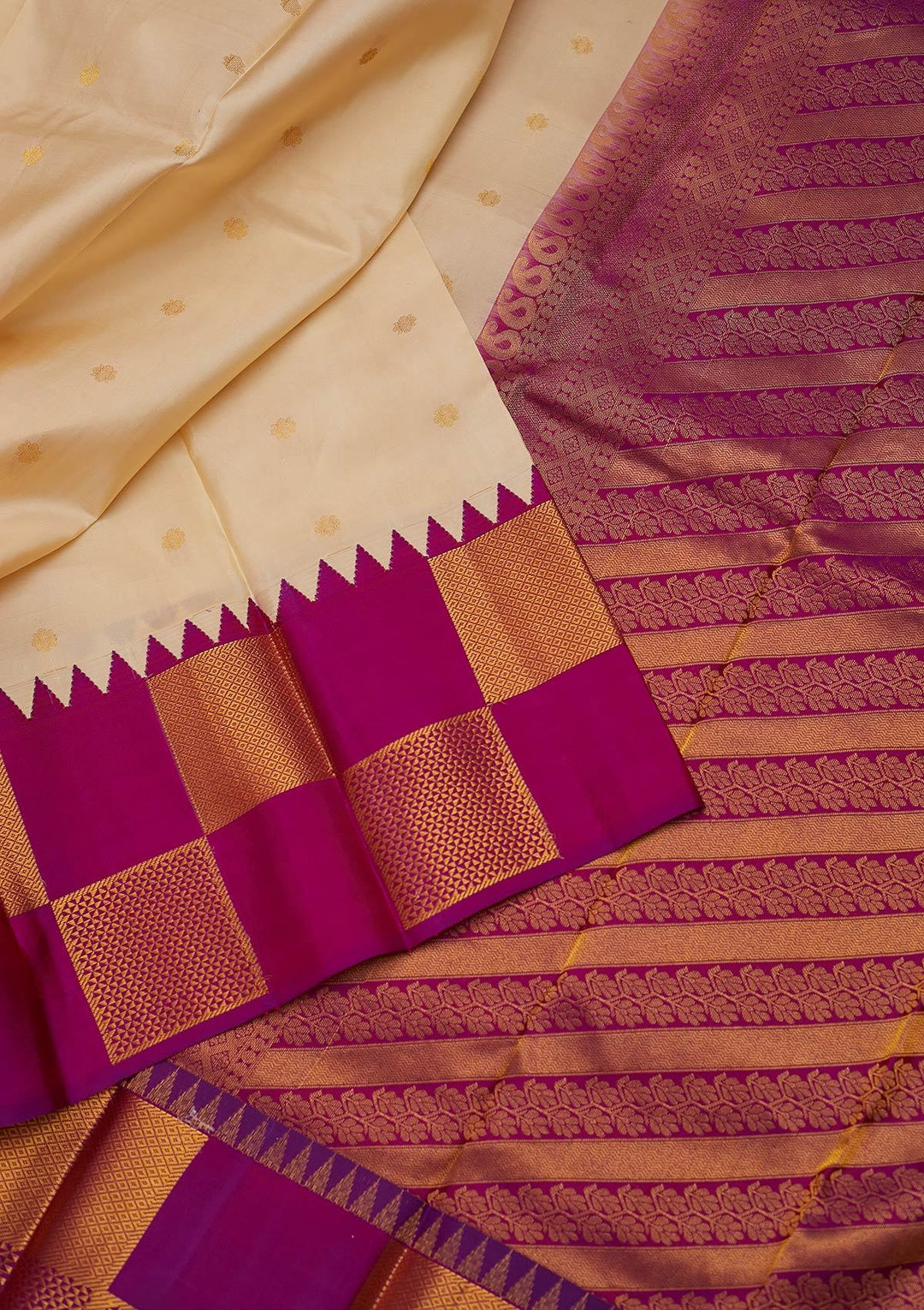 Cream Zariwork Pure Silk Designer Saree - koskii