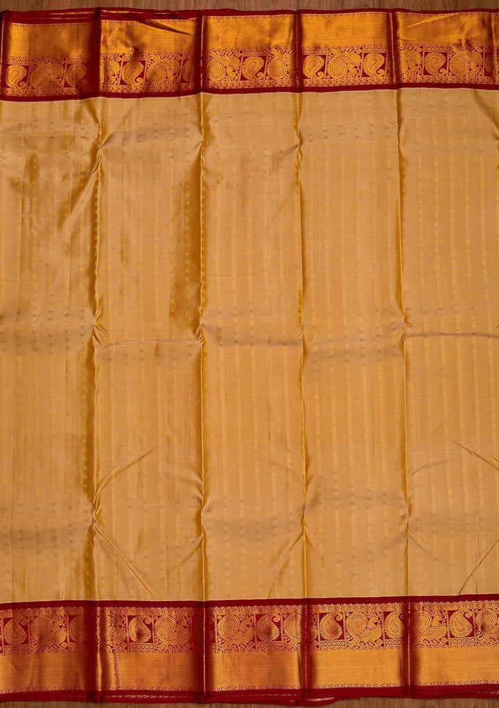 Cream Zariwork Pure Silk Designer Saree - koskii