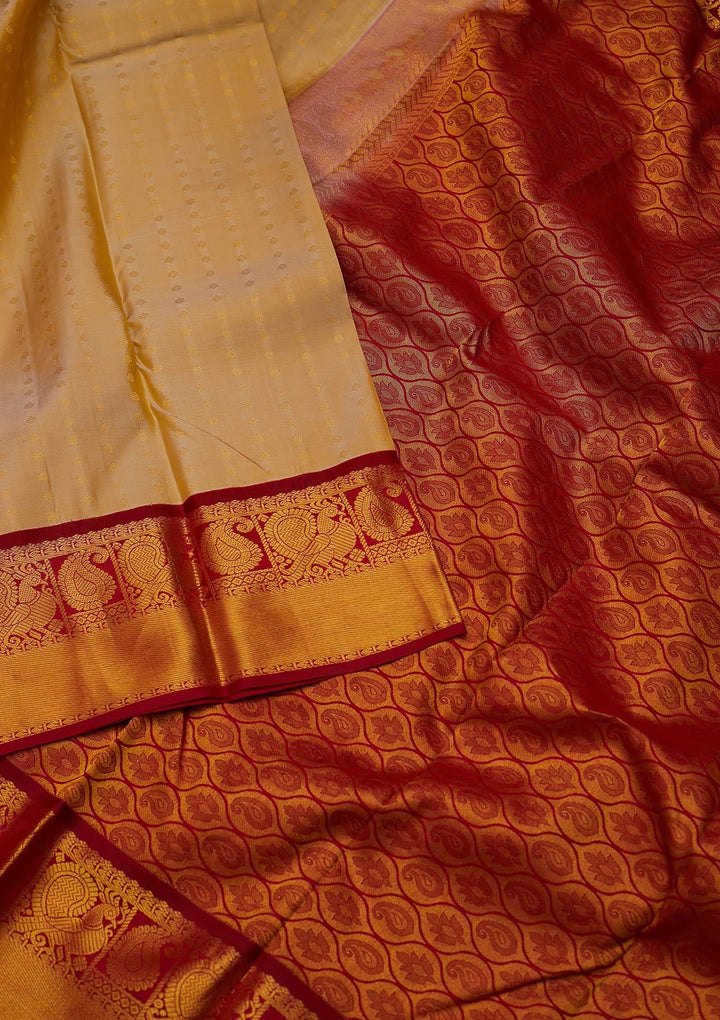 Cream Zariwork Pure Silk Designer Saree - koskii