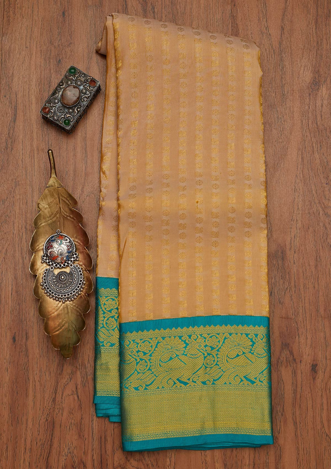 Cream Zariwork Pure Silk Designer Saree - koskii