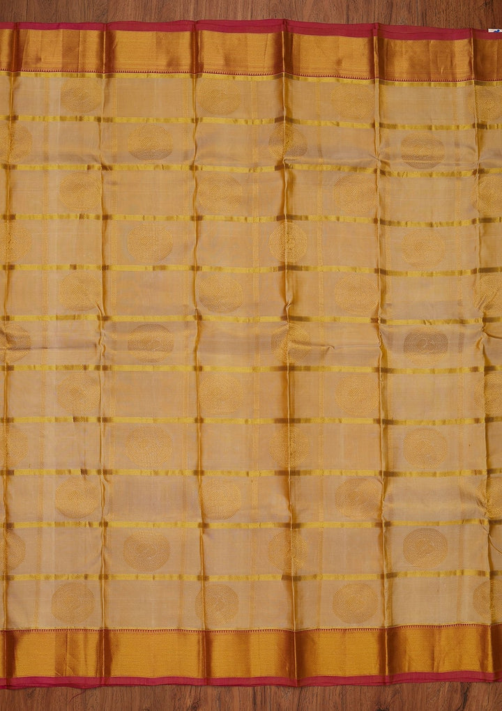 Cream Zariwork Pure Silk Designer Saree - koskii