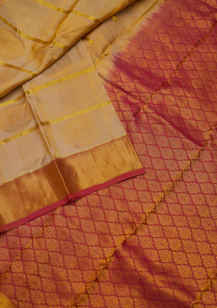 Cream Zariwork Pure Silk Designer Saree - koskii
