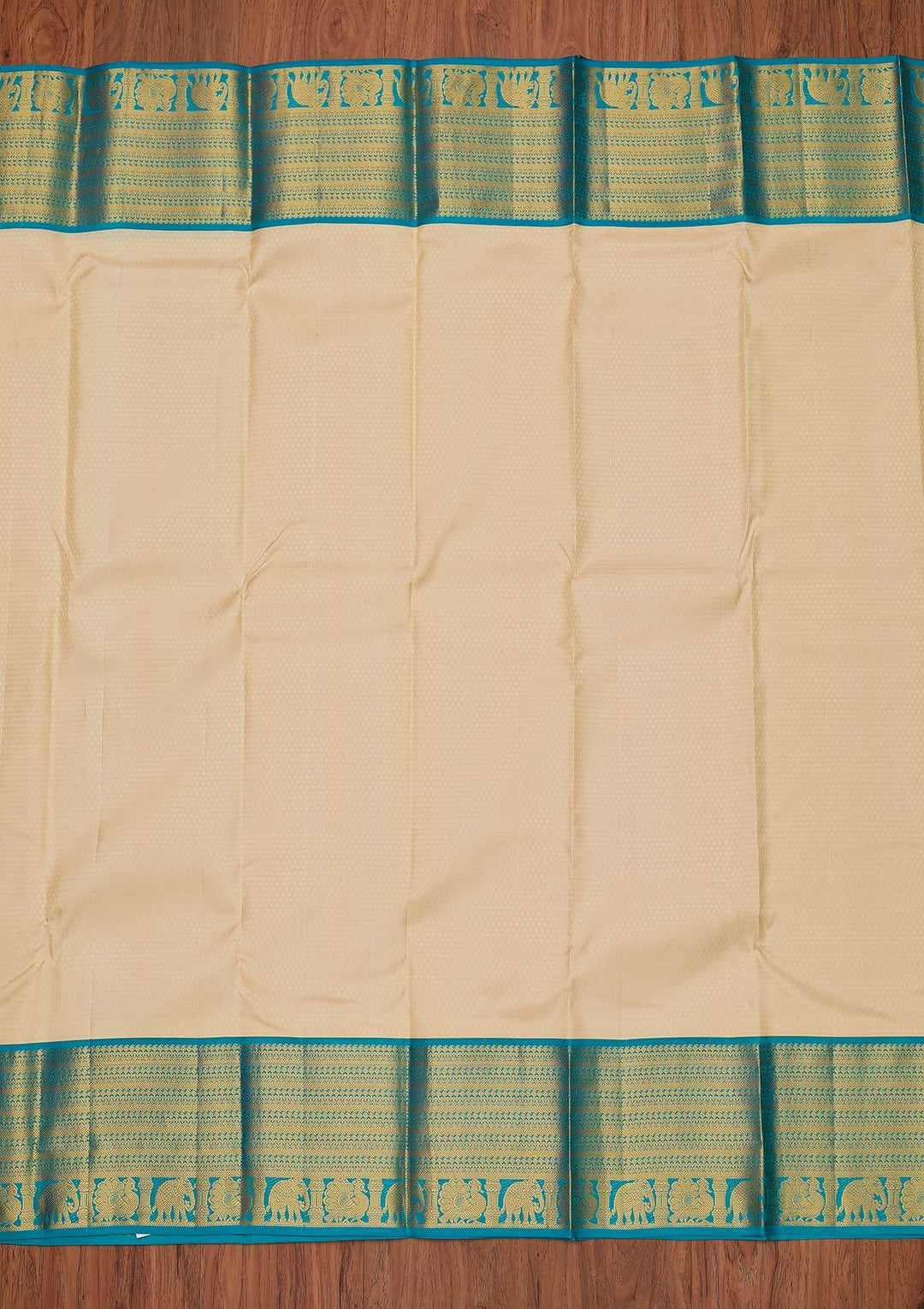 Cream Zariwork Pure Silk Designer Unstitched Saree - Koskii