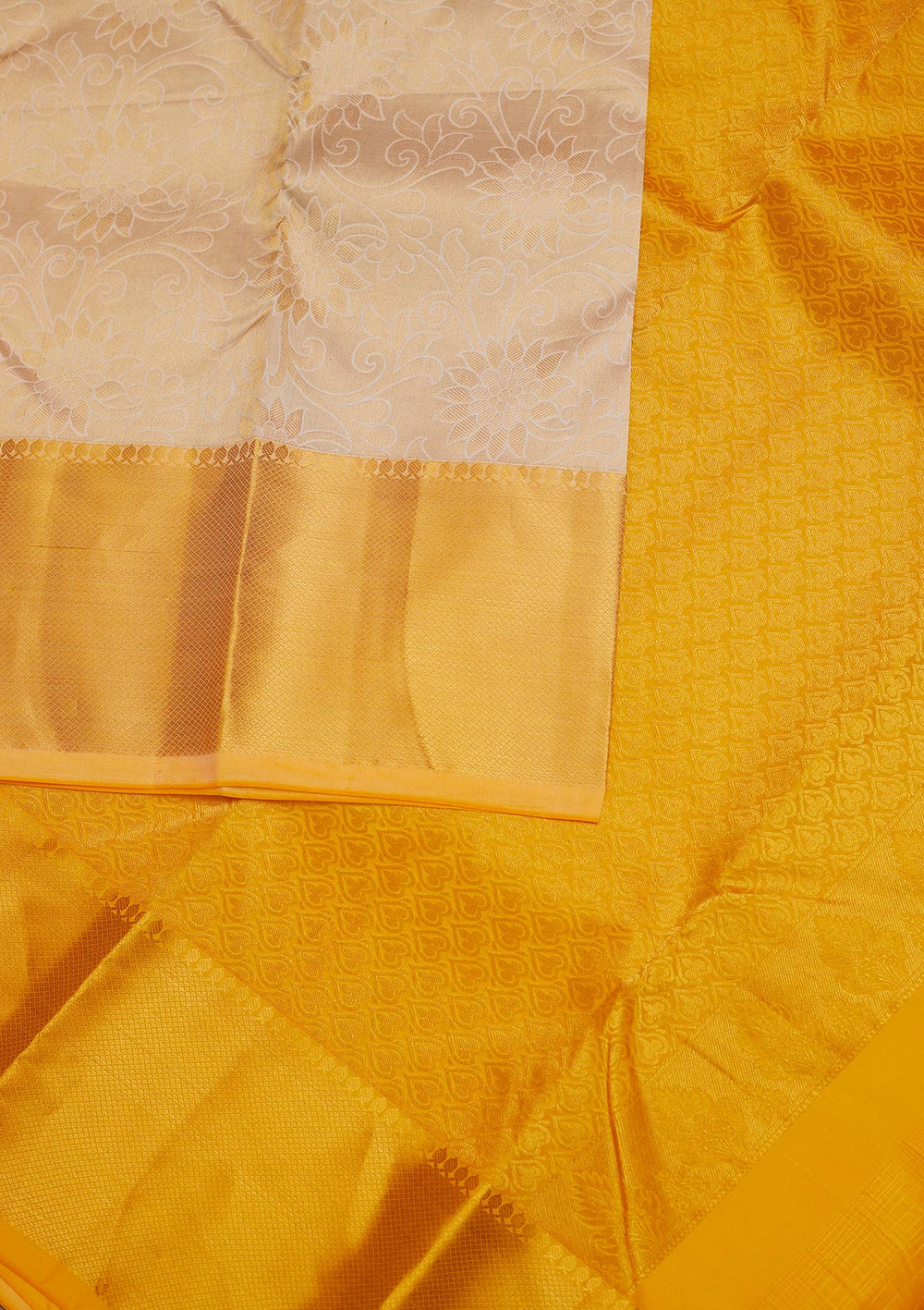Cream Zariwork Pure Silk Designer Saree - Koskii